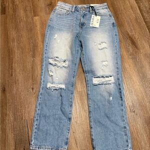 Zenana Outfitters Casual Blue Ripped Boyfriend Jeans